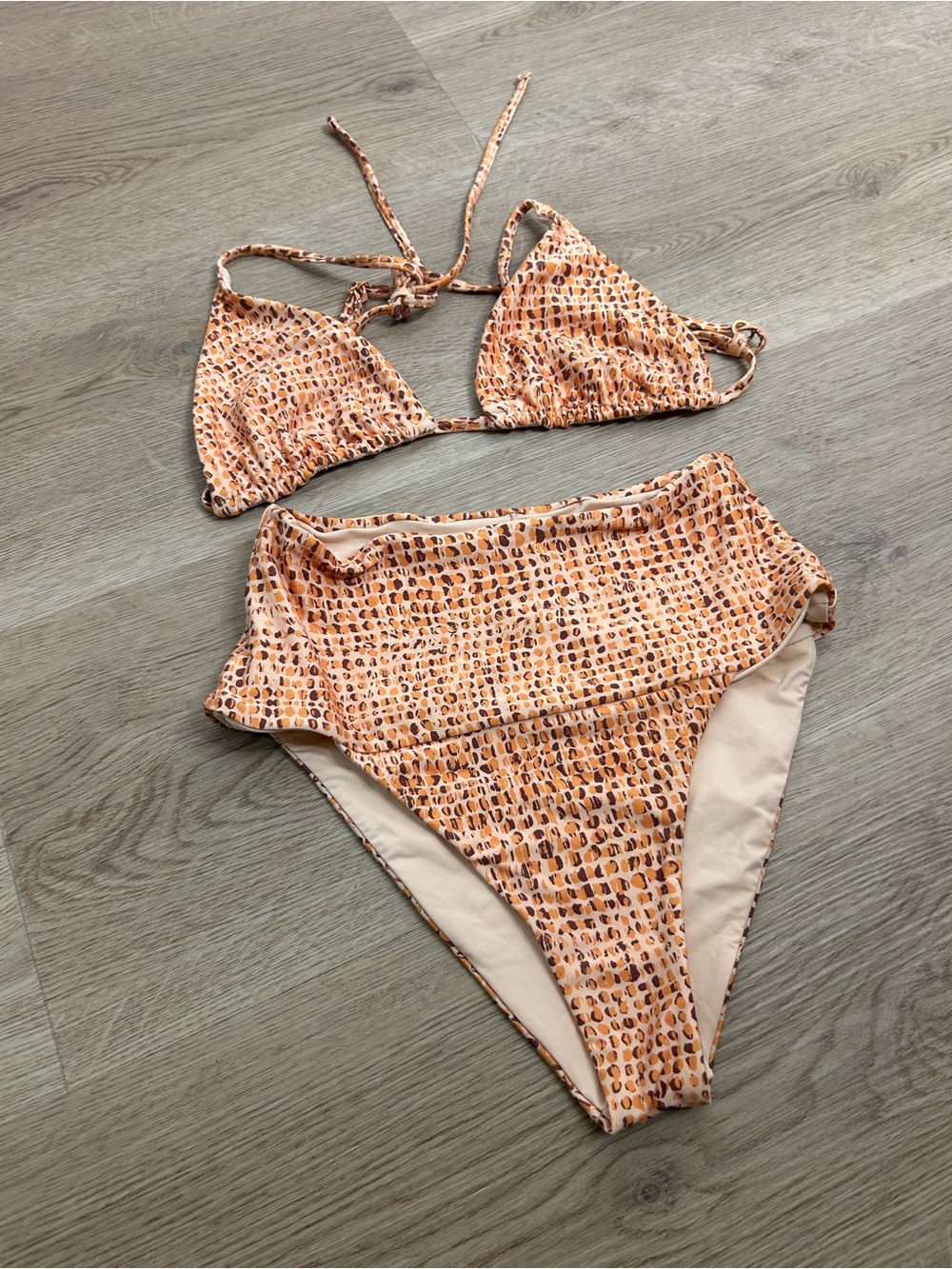 L* Space Neutral Orange Brown High Waisted String Bikini Top Set Top L Bottom M